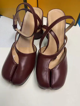 Dropshipman wine red / 43 2025 Tabi Sandals Women Brand Designer Cross Ankle Strap Buckle Slingback Chunky High Heels Elegant Mary Jane Split-toe Shoes