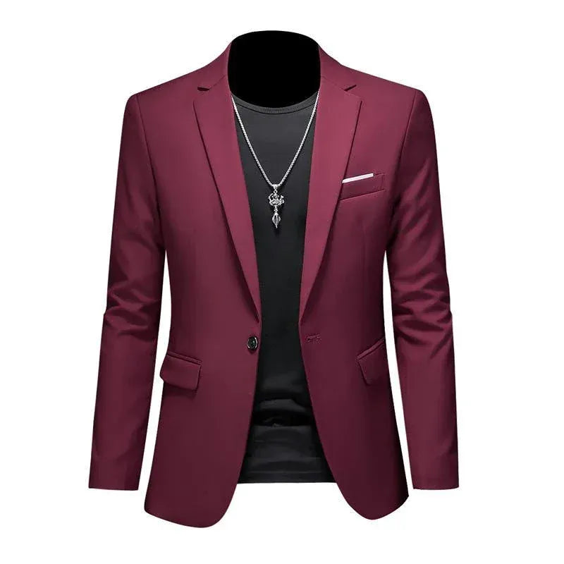 KissICON Wine red / Asian XL (US S) Luxury Mens Blazer Solid Color Casual Business Wedding