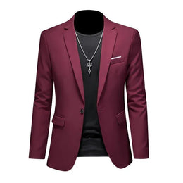 KissICON Wine red / Asian XL (US S) Luxury Mens Blazer Solid Color Casual Business Wedding