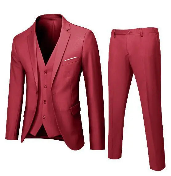 KissICON Wine red color / 3xl Korean Style Slim Fit Cotton Blend Three Piece Suit
