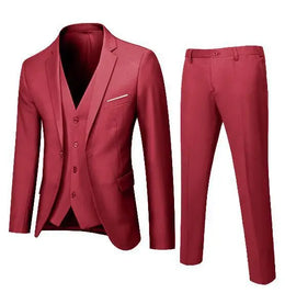 KissICON Wine red color / 5XL Korean Style Slim Fit Cotton Blend Three Piece Suit