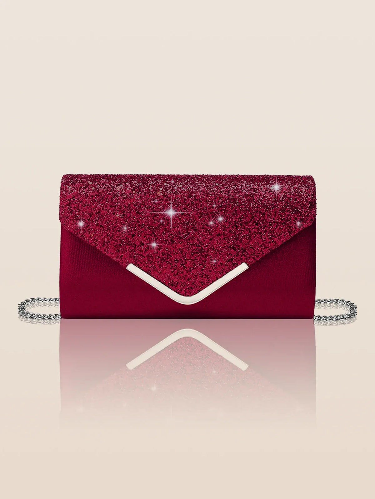 Dropshipman Wine Red Glitter Bling Envelope Clutch Bag – Shiny Party & Wedding Dinner Handbag