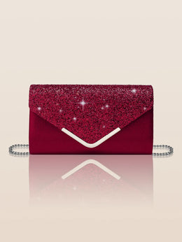 Dropshipman Wine Red Glitter Bling Envelope Clutch Bag – Shiny Party & Wedding Dinner Handbag