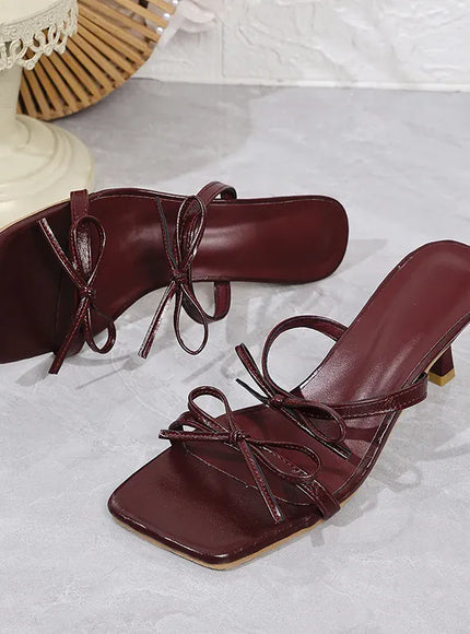 KissICON Wine Red High Heels Sandals Women 2025 Summer