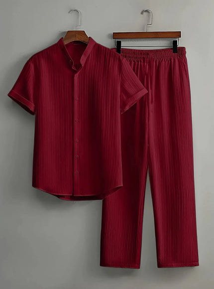 KissICON wine red / L Mens White Summer Travel Suit Short Sleeve  Pants