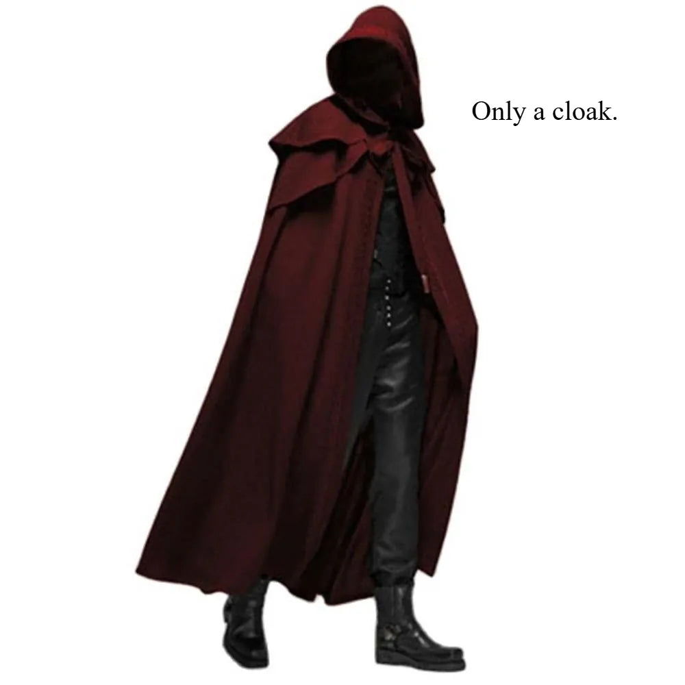 KissICON Wine Red / S / Other Halloween Costume Adult Man Vintage Hooded Loose Black Cloak Gothic Cosplay Costume Fashion Party Costume Handsome Cool Court