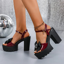 KissICON Wine Red Super High Heels Sandals Women Bowtie