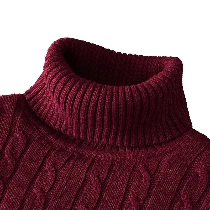 KissICON Wine Red / XXXL Mens Slim Fit Turtleneck Heavyweight Knitted Pullover Sweater