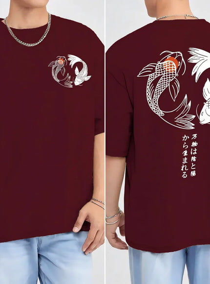 KissICON Winered / M Harajuku Koi Cotton Tee Summer Style for Men