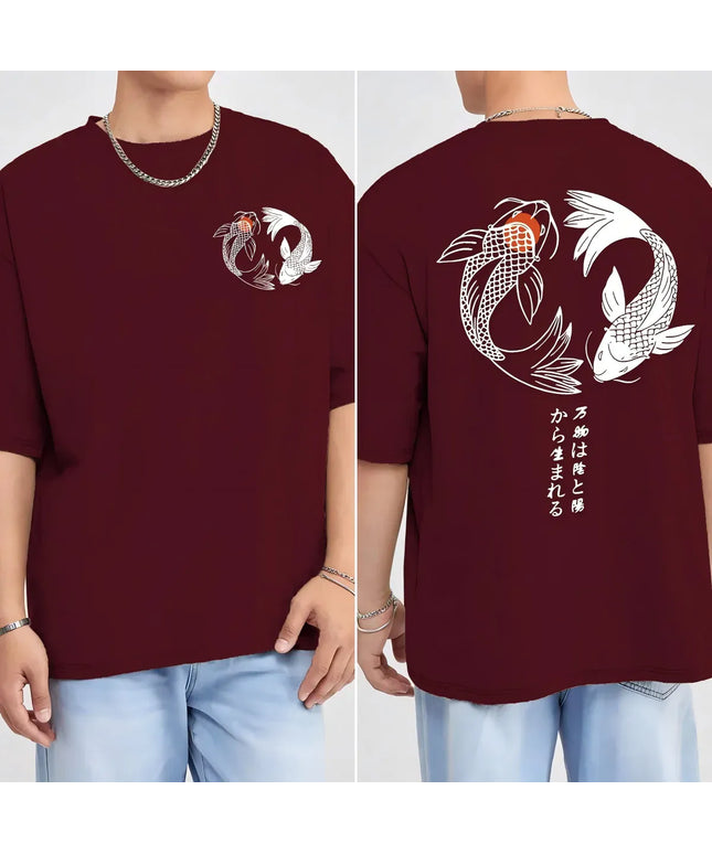 KissICON Winered / M Harajuku Koi Cotton Tee Summer Style for Men