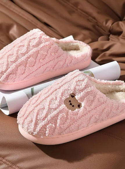 KissICON Winter Fluffy Shoes Women Cotton Slippers Cartoon Bear