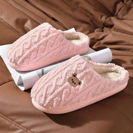 KissICON Winter Fluffy Shoes Women Cotton Slippers Cartoon Bear
