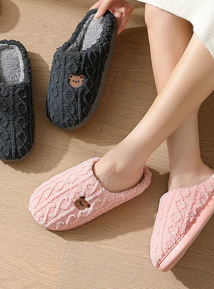 KissICON Winter Fluffy Shoes Women Cotton Slippers Cartoon Bear