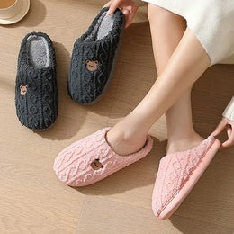 KissICON Winter Fluffy Shoes Women Cotton Slippers Cartoon Bear