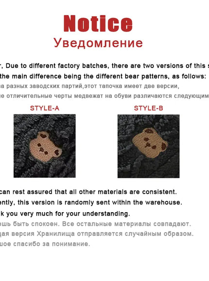 KissICON Winter Fluffy Shoes Women Cotton Slippers Cartoon Bear