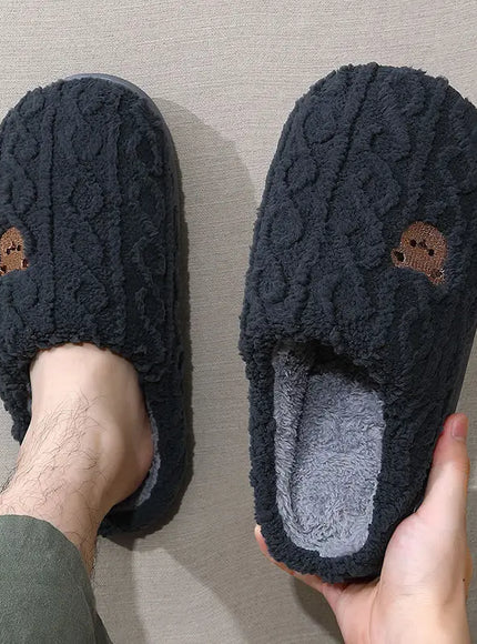 KissICON Winter Fluffy Shoes Women Cotton Slippers Cartoon Bear