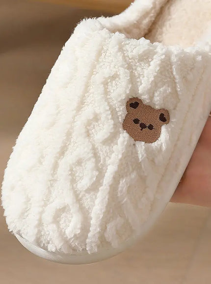 KissICON Winter Fluffy Shoes Women Cotton Slippers Cartoon Bear