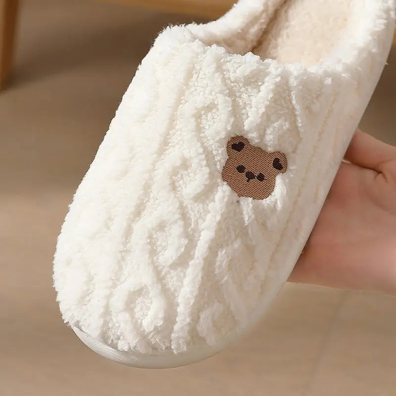 KissICON Winter Fluffy Shoes Women Cotton Slippers Cartoon Bear