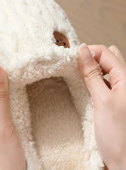 KissICON Winter Fluffy Shoes Women Cotton Slippers Cartoon Bear