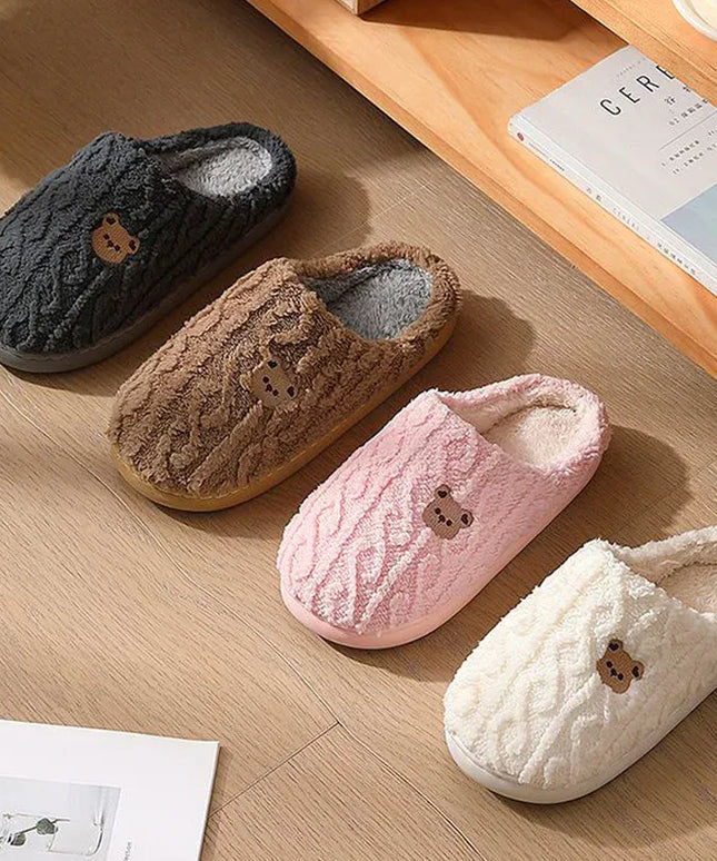 KissICON Winter Fluffy Shoes Women Cotton Slippers Cartoon Bear