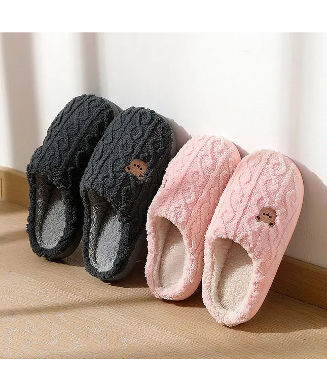 KissICON Winter Fluffy Shoes Women Cotton Slippers Cartoon Bear