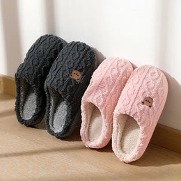 KissICON Winter Fluffy Shoes Women Cotton Slippers Cartoon Bear