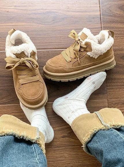 KissICON Winter New Style Womens Retro Lace-up Round Toe
