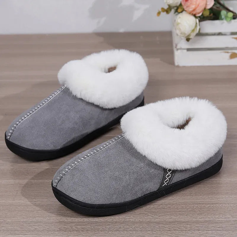 KissICON Winter Warm Indoor Flurry Slippers Women Faux Suede