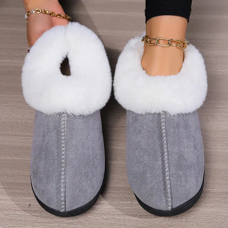 KissICON Winter Warm Indoor Flurry Slippers Women Faux Suede