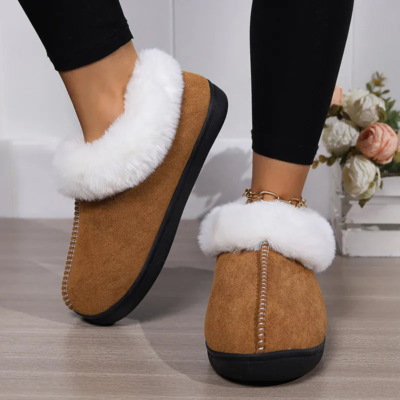 KissICON Winter Warm Indoor Flurry Slippers Women Faux Suede