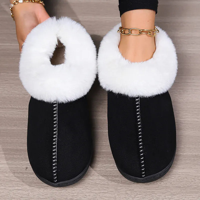 KissICON Winter Warm Indoor Flurry Slippers Women Faux Suede