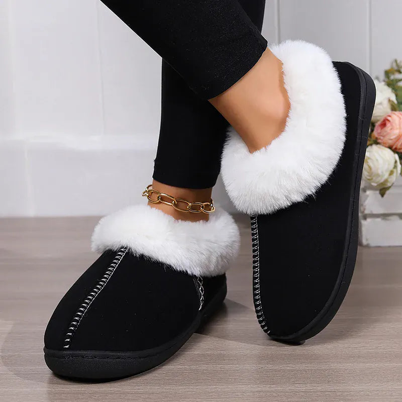 KissICON Winter Warm Indoor Flurry Slippers Women Faux Suede