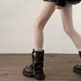KissICON Winter Women Biker Boots Fashion Belt Buckle Ladies