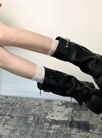 KissICON Winter Women Biker Boots Fashion Belt Buckle Ladies