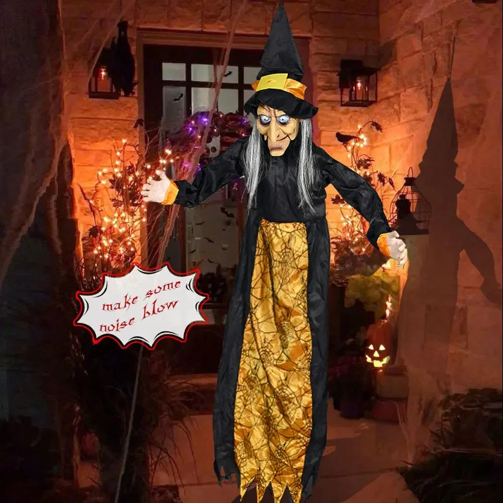 KissICON witch Halloween Decor Talking Witch Outdoor Spooky Animatronic Witch Decor Prop Red Eye Animated Witch Home Festival Decor