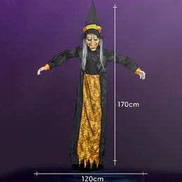 KissICON witch Halloween Decor Talking Witch Outdoor Spooky Animatronic Witch Decor Prop Red Eye Animated Witch Home Festival Decor