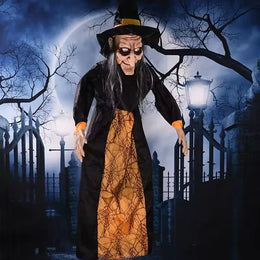 KissICON witch Halloween Decor Talking Witch Outdoor Spooky Animatronic Witch Decor Prop Red Eye Animated Witch Home Festival Decor