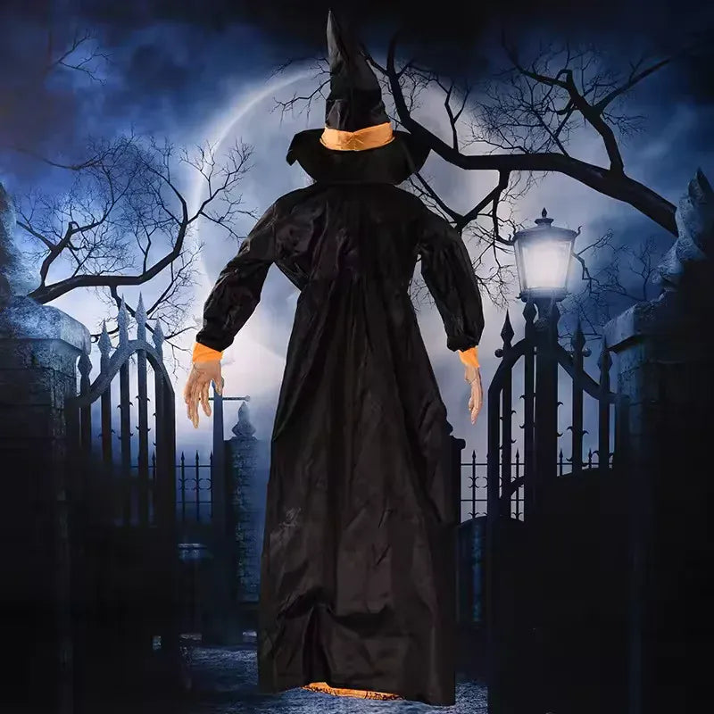 KissICON witch Halloween Decor Talking Witch Outdoor Spooky Animatronic Witch Decor Prop Red Eye Animated Witch Home Festival Decor