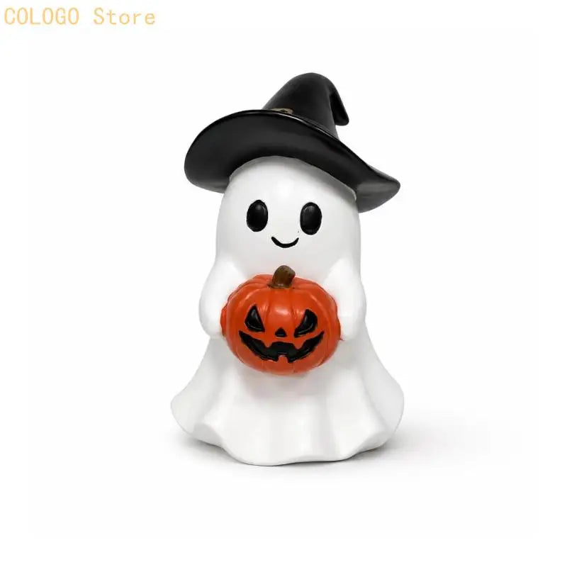 KissICON Without lights / CN Halloween Shelf Decors Light Up Figurine with Friendly Ghostly and Pumpkin, Resins Tabletop Accent for Home and Party Styling