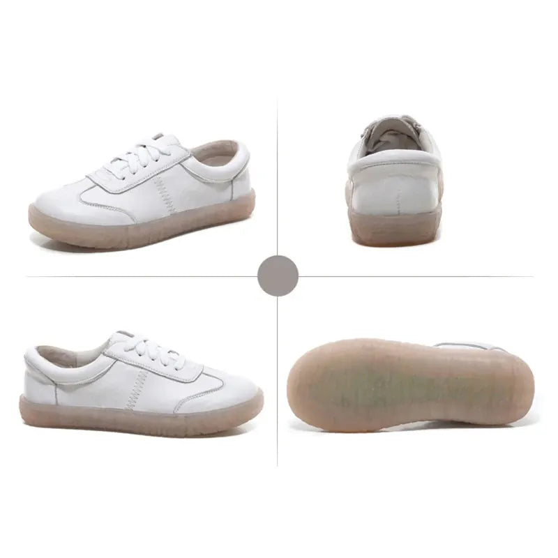 Dropshipman WOIZGIC Gril Women's Ladies Female Woman Genuine Leather White Vulcanized Shoes Flats Sneakers Platform Lace Up soft four season