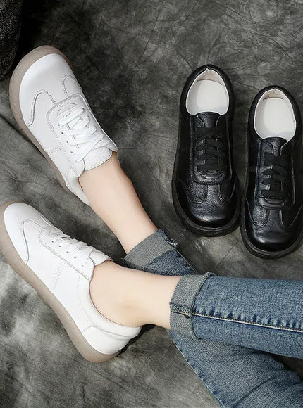 Dropshipman WOIZGIC Gril Women's Ladies Female Woman Genuine Leather White Vulcanized Shoes Flats Sneakers Platform Lace Up soft four season