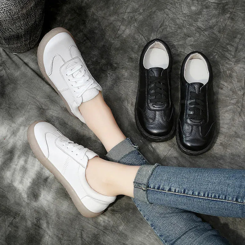 Dropshipman WOIZGIC Gril Women's Ladies Female Woman Genuine Leather White Vulcanized Shoes Flats Sneakers Platform Lace Up soft four season