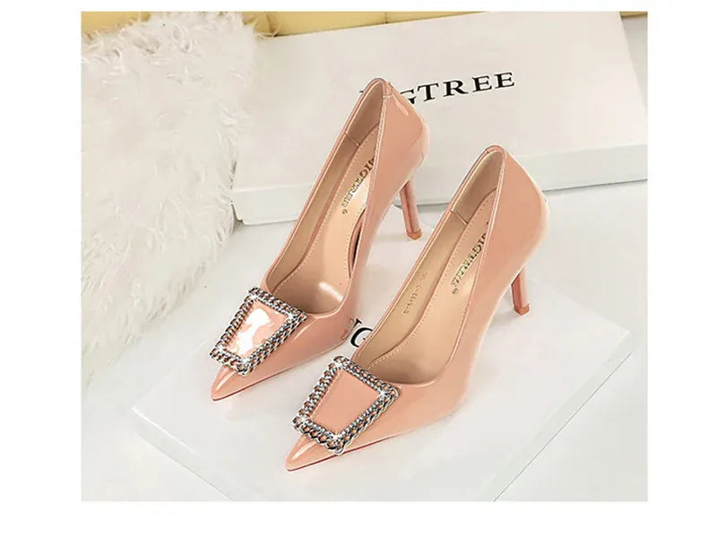 KissICON Woman 10cm High Heels Patent Leather Shallow Mouth