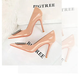 KissICON Woman 10cm High Heels Patent Leather Shallow Mouth
