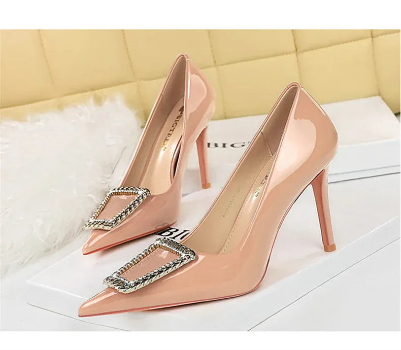 KissICON Woman 10cm High Heels Patent Leather Shallow Mouth