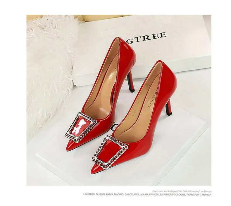 KissICON Woman 10cm High Heels Patent Leather Shallow Mouth
