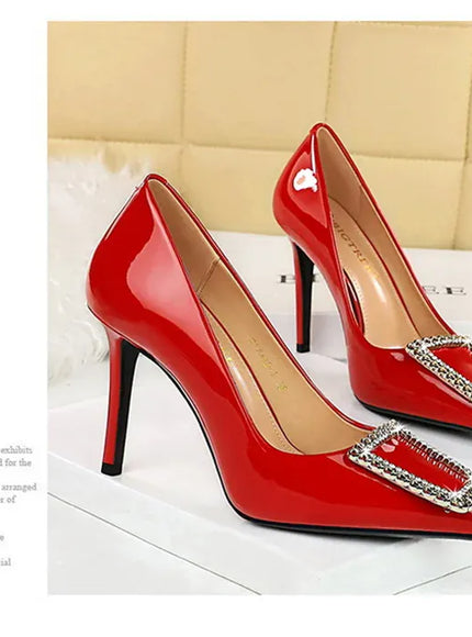 KissICON Woman 10cm High Heels Patent Leather Shallow Mouth