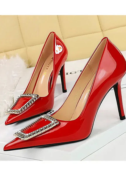 KissICON Woman 10cm High Heels Patent Leather Shallow Mouth