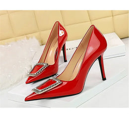 KissICON Woman 10cm High Heels Patent Leather Shallow Mouth