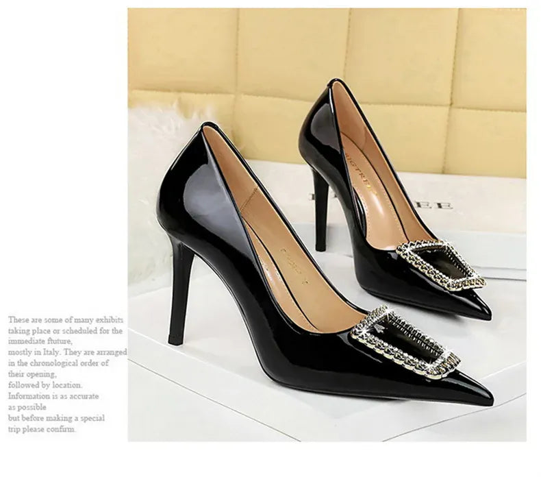 KissICON Woman 10cm High Heels Patent Leather Shallow Mouth